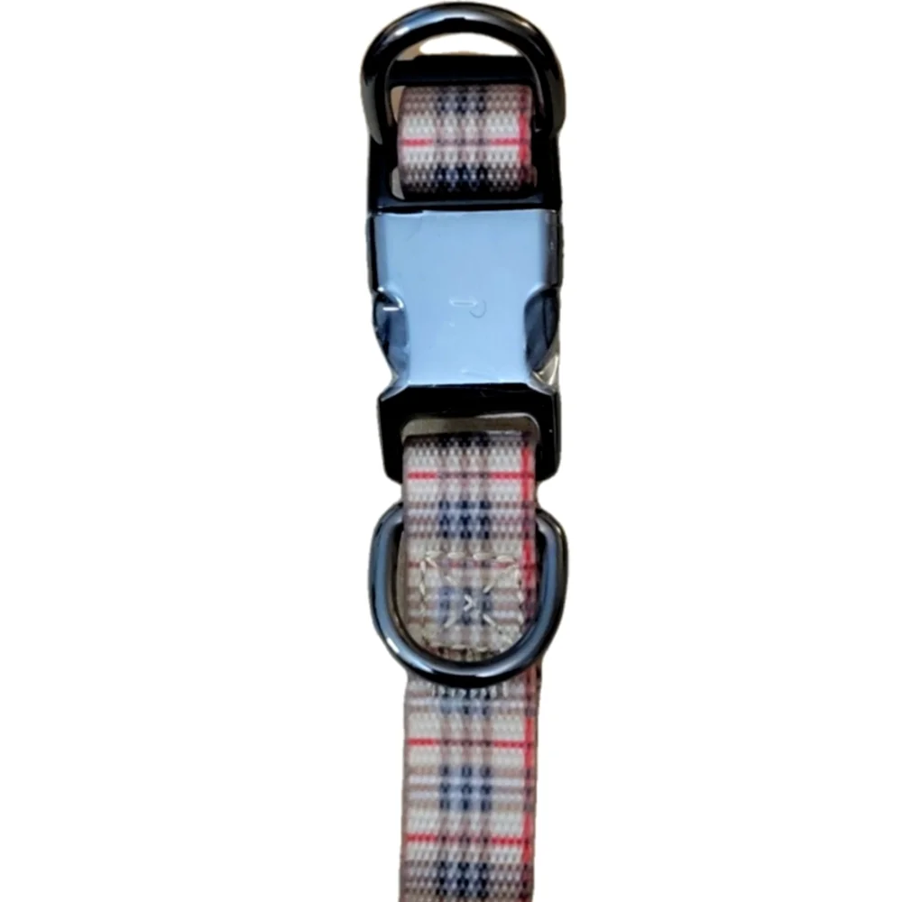 Plaid Dog Collar with Metal Buckle